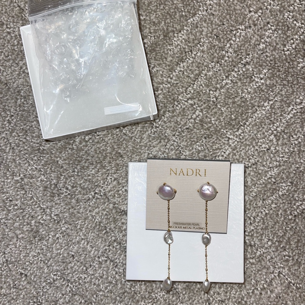 Nadri Gold and White Pearl Dangle Earrings